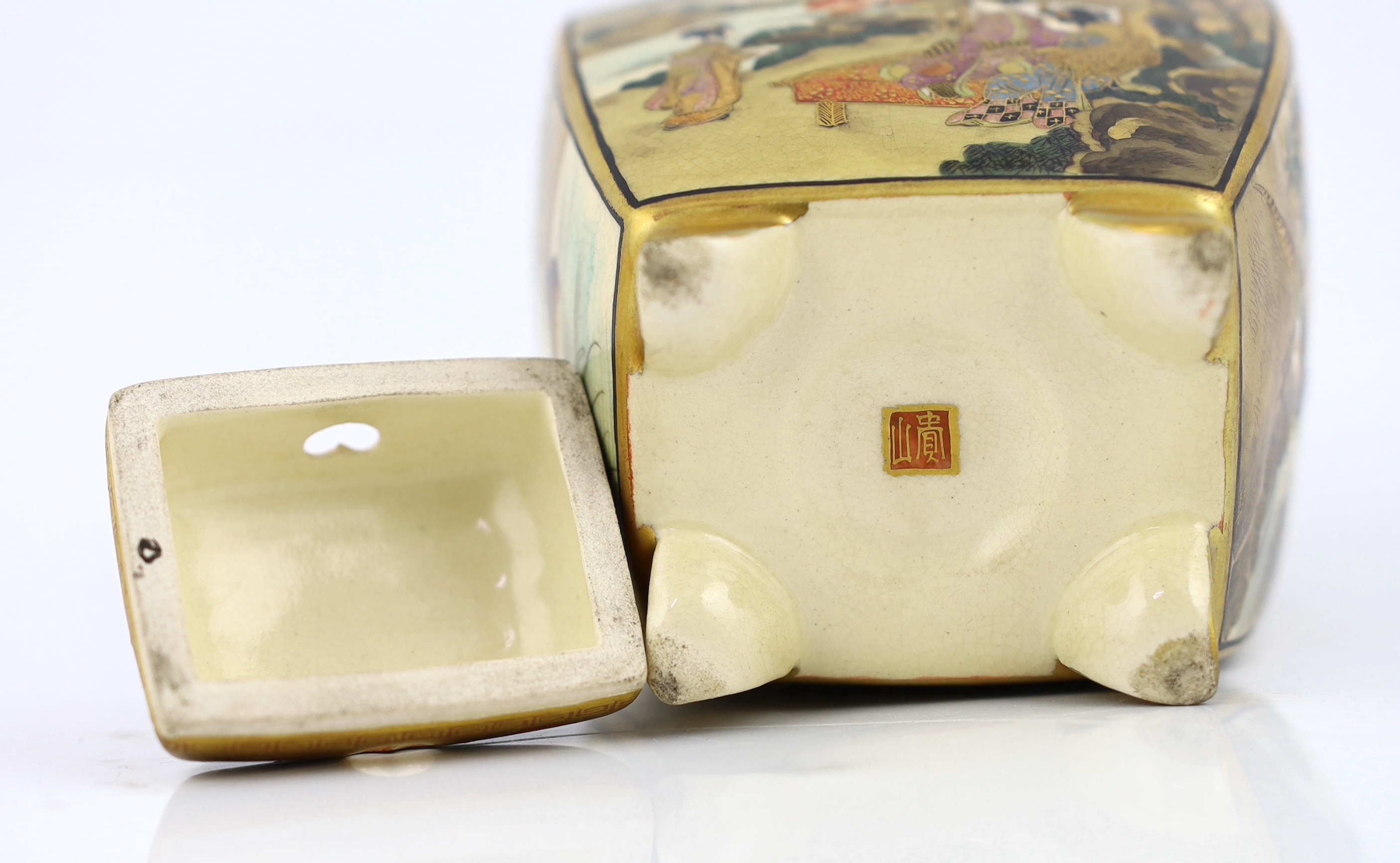 A Satsuma rectangular koro and cover, Meiji period